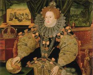 1588 Portrait of Elizabeth with Spanish Armada in background